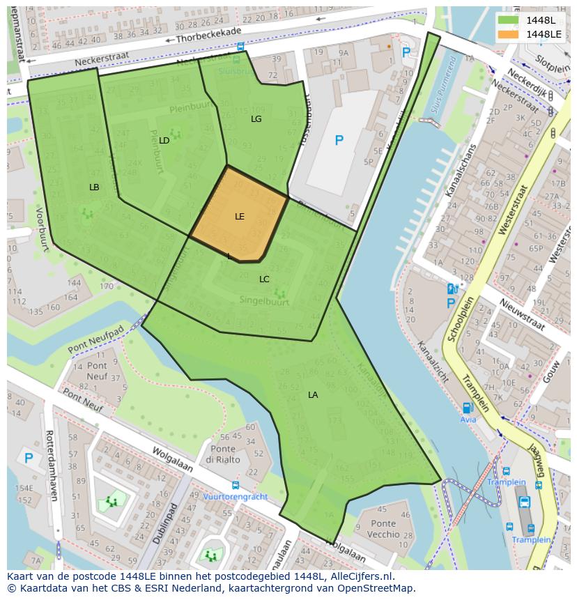 Afbeelding van het postcodegebied 1448 LE op de kaart.