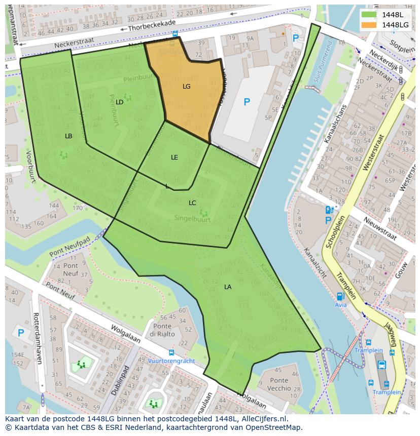 Afbeelding van het postcodegebied 1448 LG op de kaart.