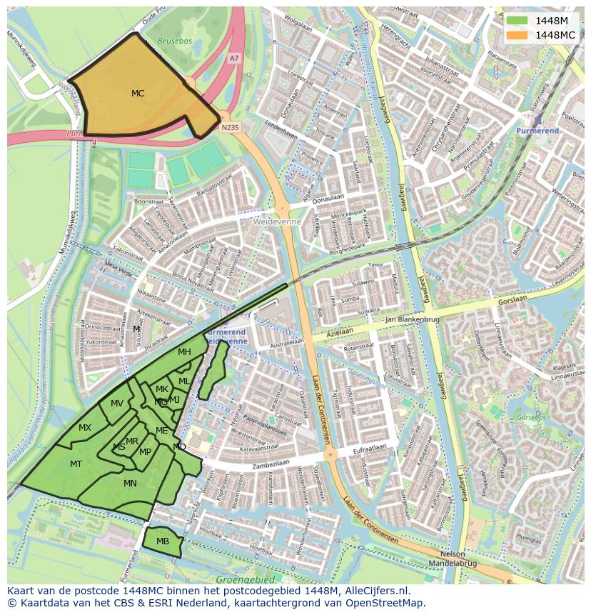 Afbeelding van het postcodegebied 1448 MC op de kaart.