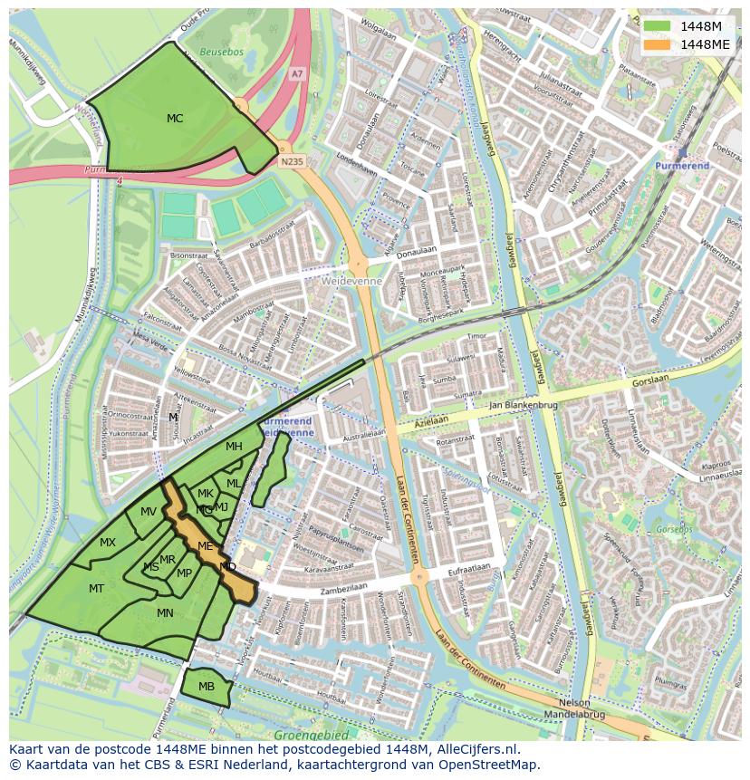 Afbeelding van het postcodegebied 1448 ME op de kaart.