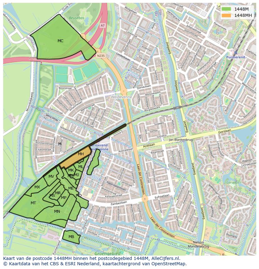 Afbeelding van het postcodegebied 1448 MH op de kaart.
