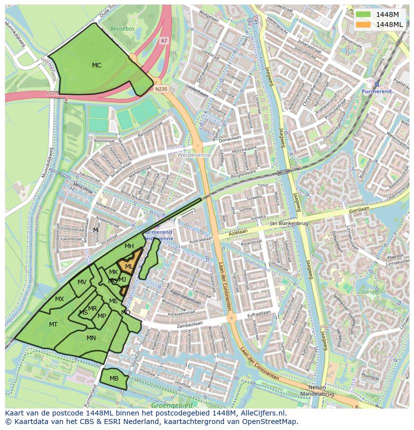 Afbeelding van het postcodegebied 1448 ML op de kaart.