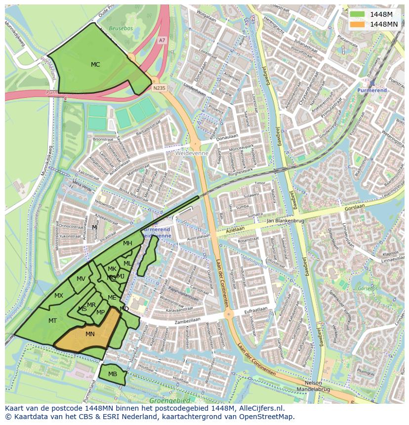 Afbeelding van het postcodegebied 1448 MN op de kaart.