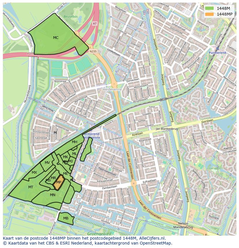 Afbeelding van het postcodegebied 1448 MP op de kaart.