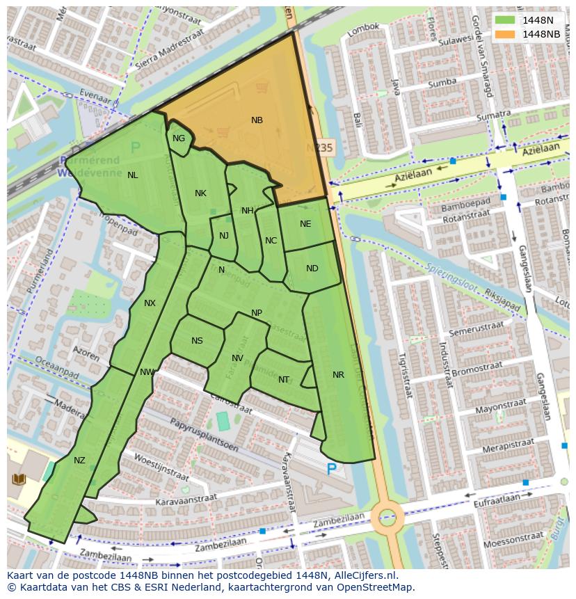 Afbeelding van het postcodegebied 1448 NB op de kaart.