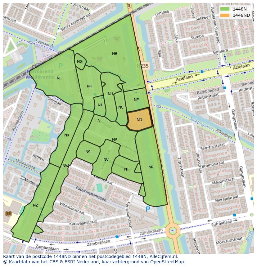 Afbeelding van het postcodegebied 1448 ND op de kaart.