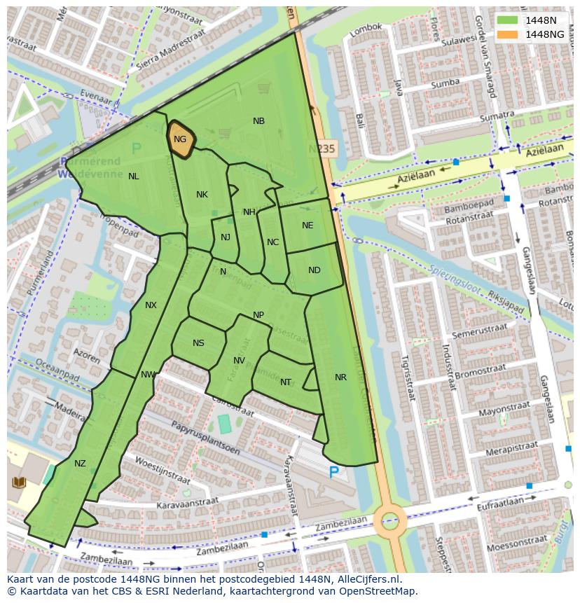 Afbeelding van het postcodegebied 1448 NG op de kaart.