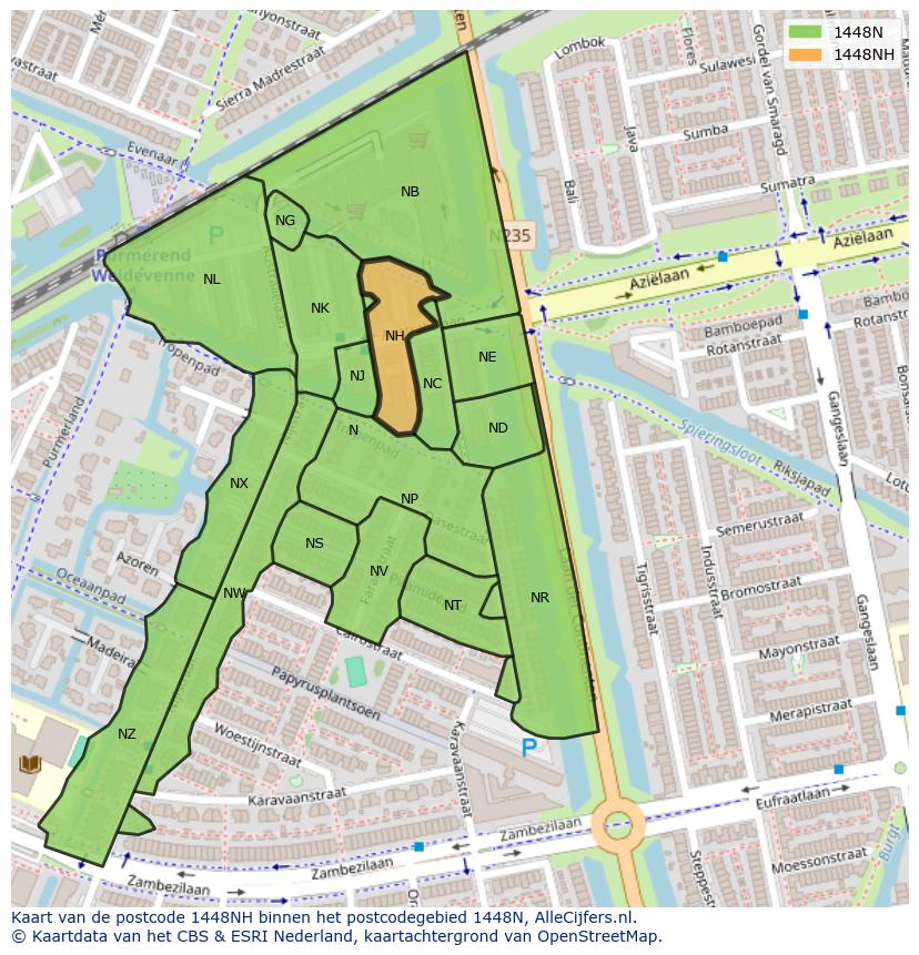 Afbeelding van het postcodegebied 1448 NH op de kaart.