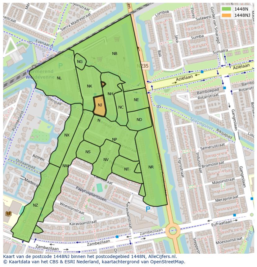 Afbeelding van het postcodegebied 1448 NJ op de kaart.