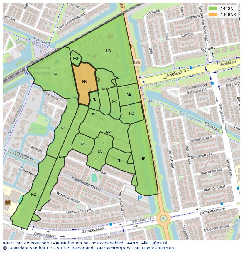 Afbeelding van het postcodegebied 1448 NK op de kaart.