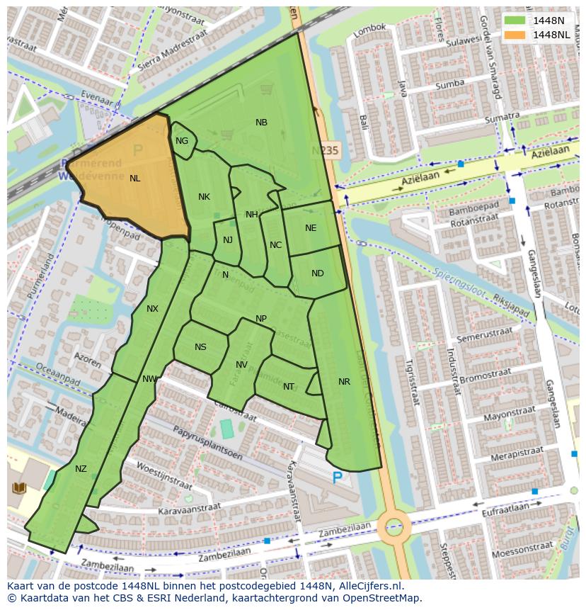 Afbeelding van het postcodegebied 1448 NL op de kaart.