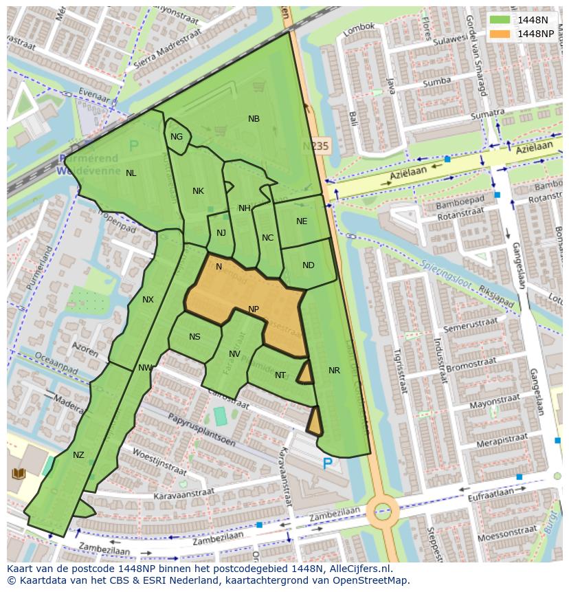 Afbeelding van het postcodegebied 1448 NP op de kaart.