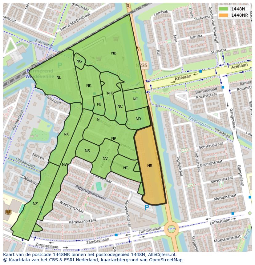 Afbeelding van het postcodegebied 1448 NR op de kaart.