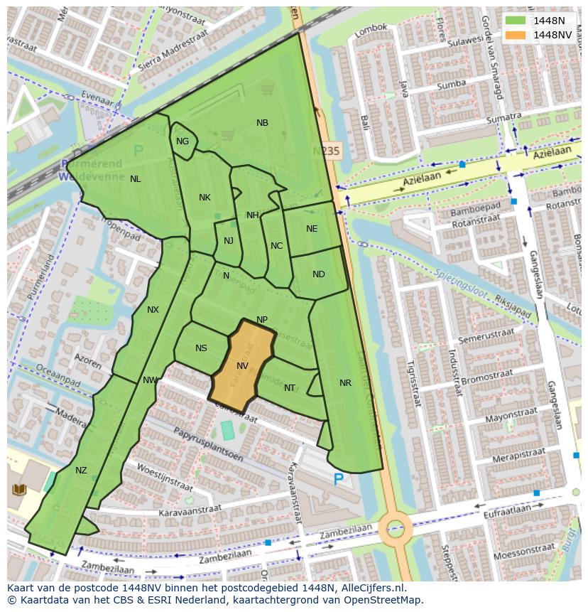 Afbeelding van het postcodegebied 1448 NV op de kaart.