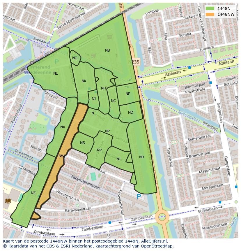 Afbeelding van het postcodegebied 1448 NW op de kaart.