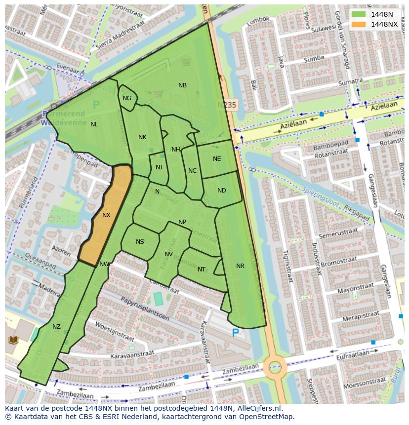 Afbeelding van het postcodegebied 1448 NX op de kaart.