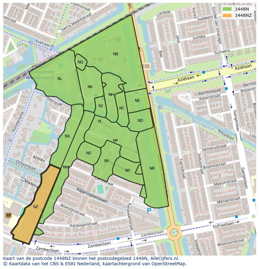 Afbeelding van het postcodegebied 1448 NZ op de kaart.