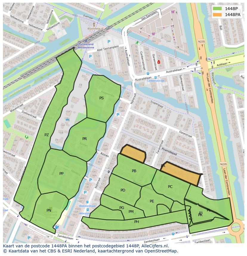 Afbeelding van het postcodegebied 1448 PA op de kaart.