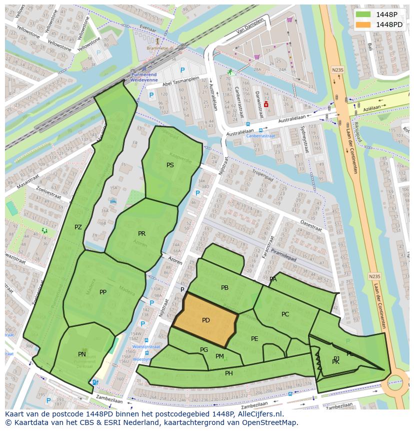 Afbeelding van het postcodegebied 1448 PD op de kaart.
