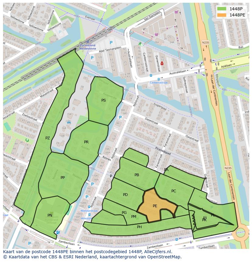 Afbeelding van het postcodegebied 1448 PE op de kaart.