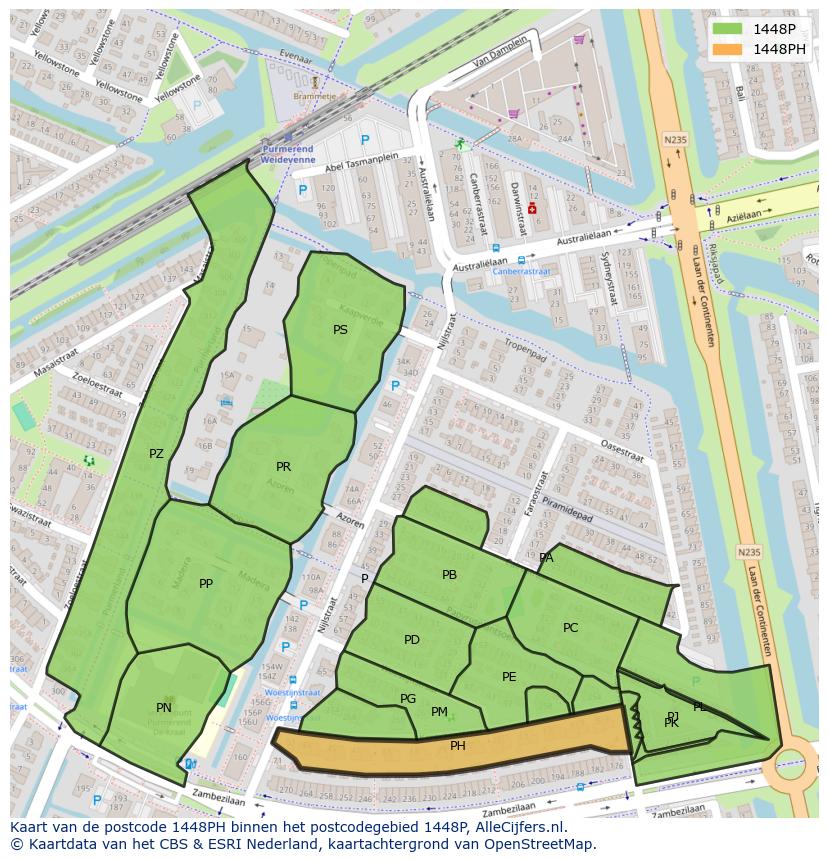 Afbeelding van het postcodegebied 1448 PH op de kaart.