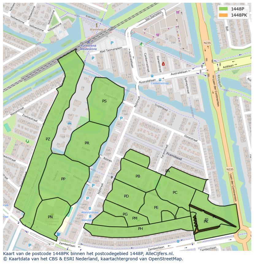 Afbeelding van het postcodegebied 1448 PK op de kaart.