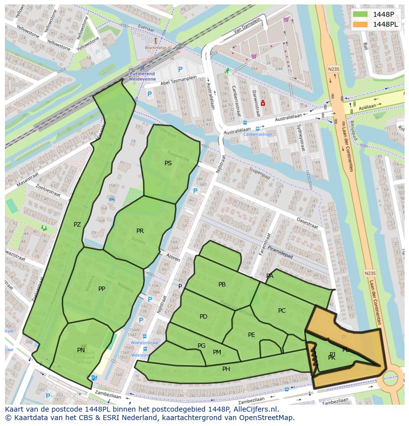 Afbeelding van het postcodegebied 1448 PL op de kaart.