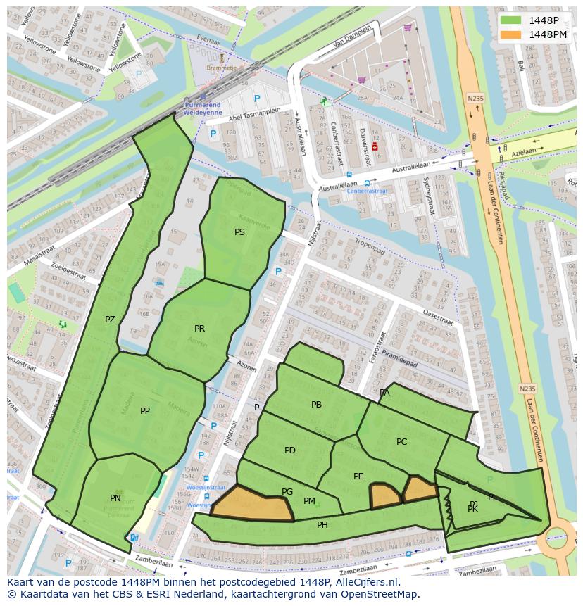 Afbeelding van het postcodegebied 1448 PM op de kaart.