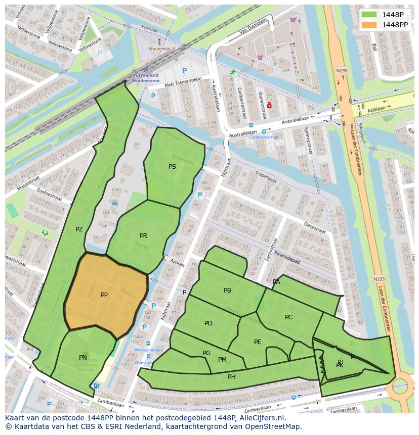 Afbeelding van het postcodegebied 1448 PP op de kaart.
