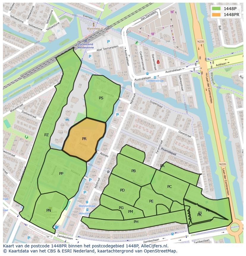 Afbeelding van het postcodegebied 1448 PR op de kaart.