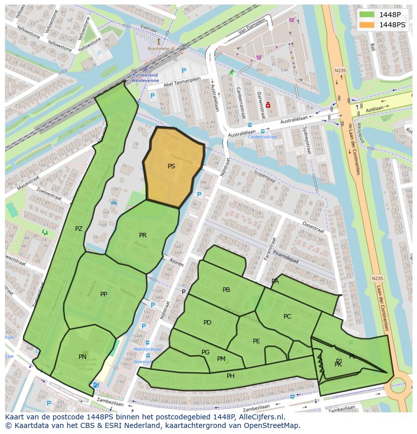 Afbeelding van het postcodegebied 1448 PS op de kaart.