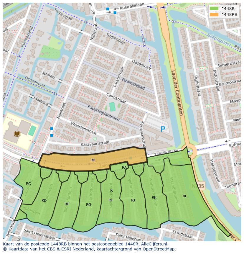 Afbeelding van het postcodegebied 1448 RB op de kaart.