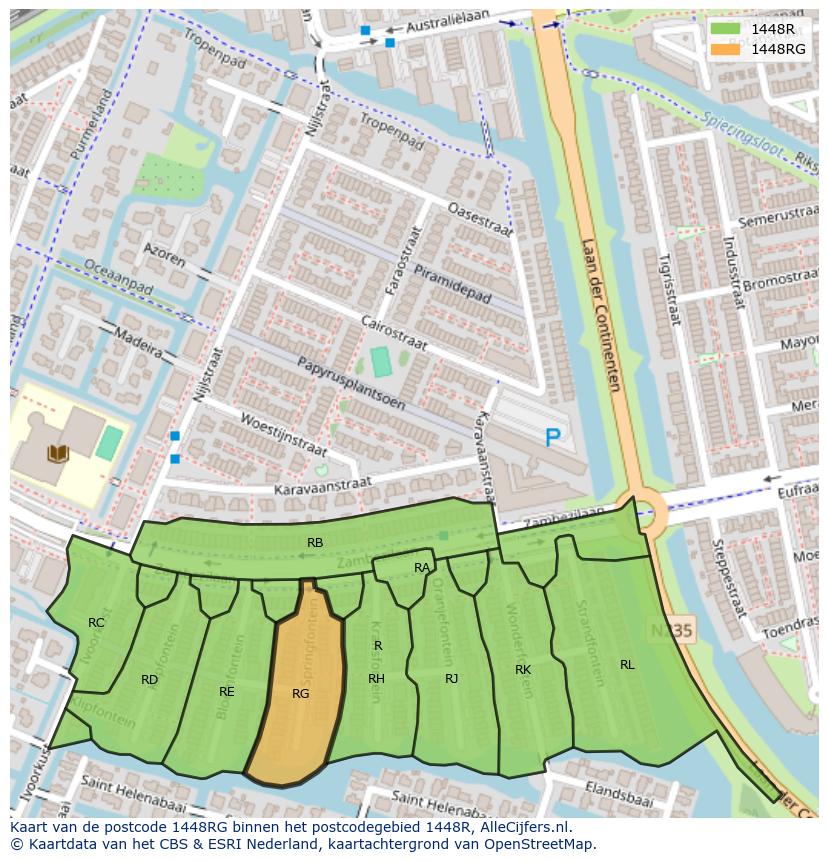 Afbeelding van het postcodegebied 1448 RG op de kaart.