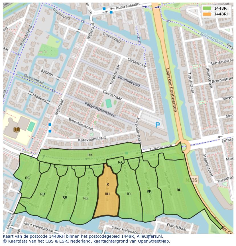Afbeelding van het postcodegebied 1448 RH op de kaart.