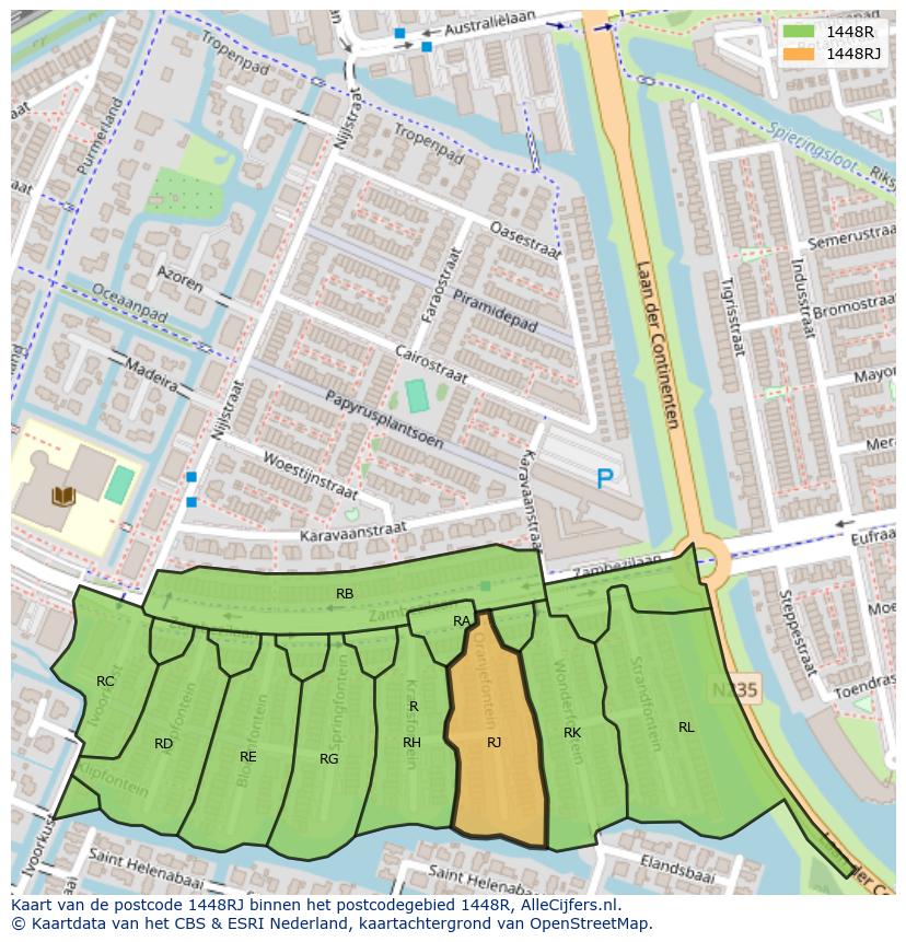 Afbeelding van het postcodegebied 1448 RJ op de kaart.