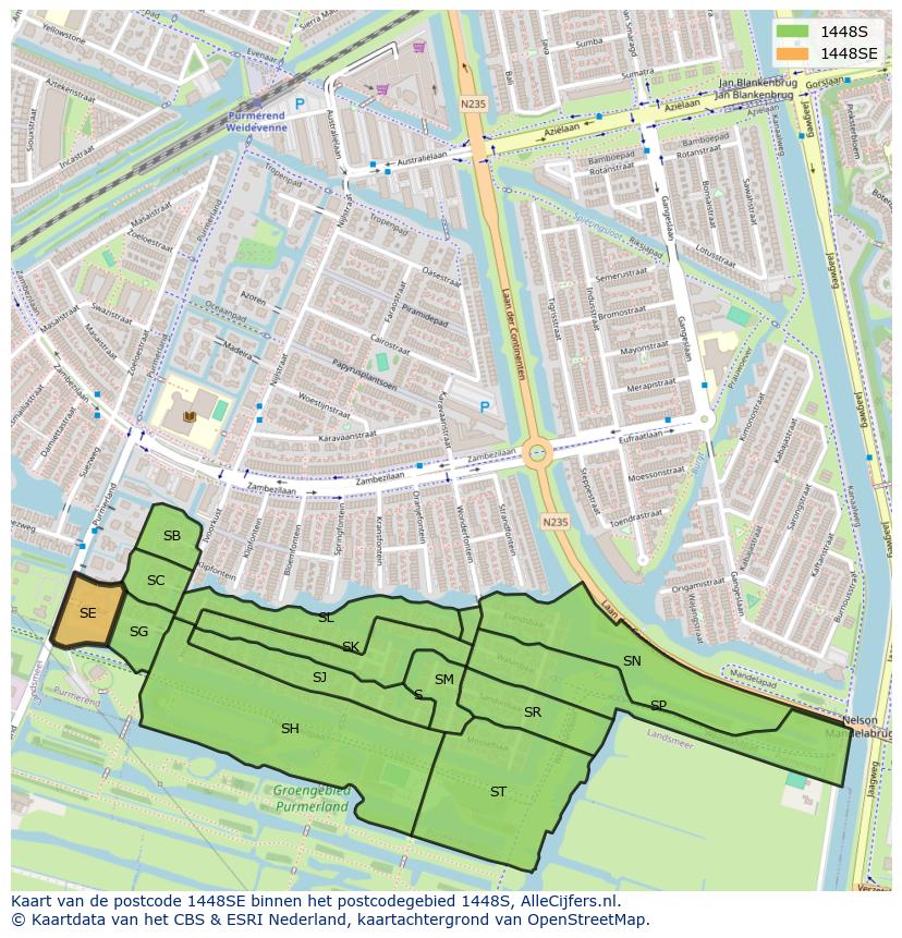Afbeelding van het postcodegebied 1448 SE op de kaart.