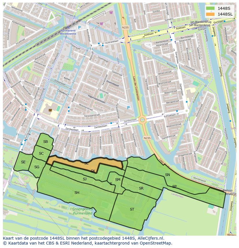 Afbeelding van het postcodegebied 1448 SL op de kaart.