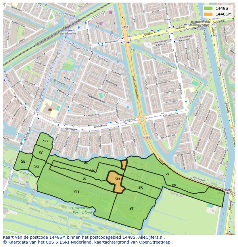 Afbeelding van het postcodegebied 1448 SM op de kaart.