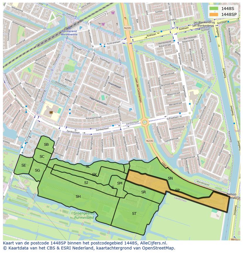 Afbeelding van het postcodegebied 1448 SP op de kaart.