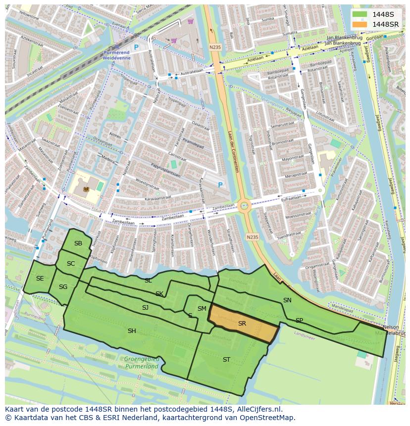Afbeelding van het postcodegebied 1448 SR op de kaart.