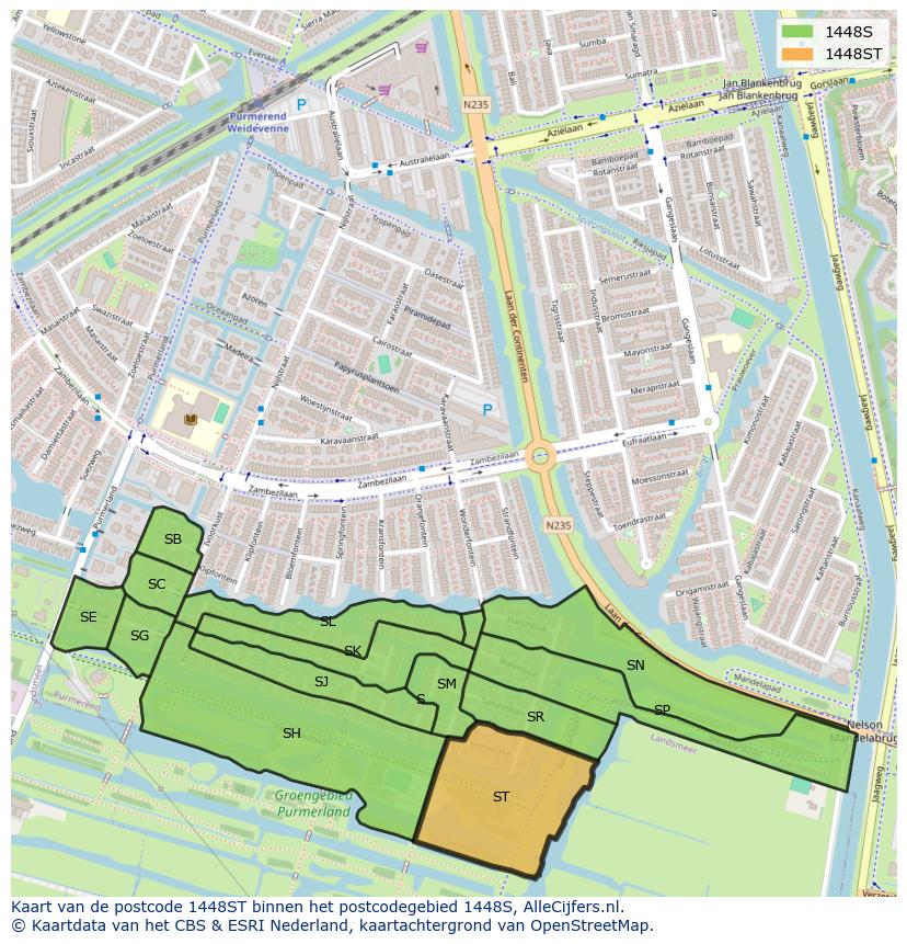 Afbeelding van het postcodegebied 1448 ST op de kaart.