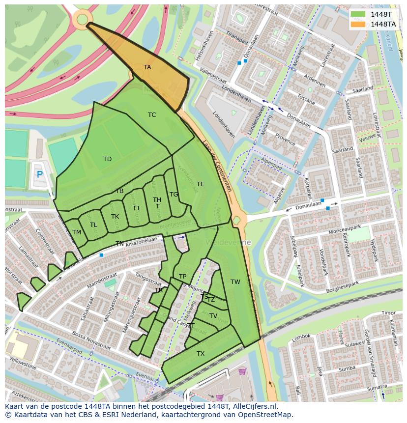 Afbeelding van het postcodegebied 1448 TA op de kaart.