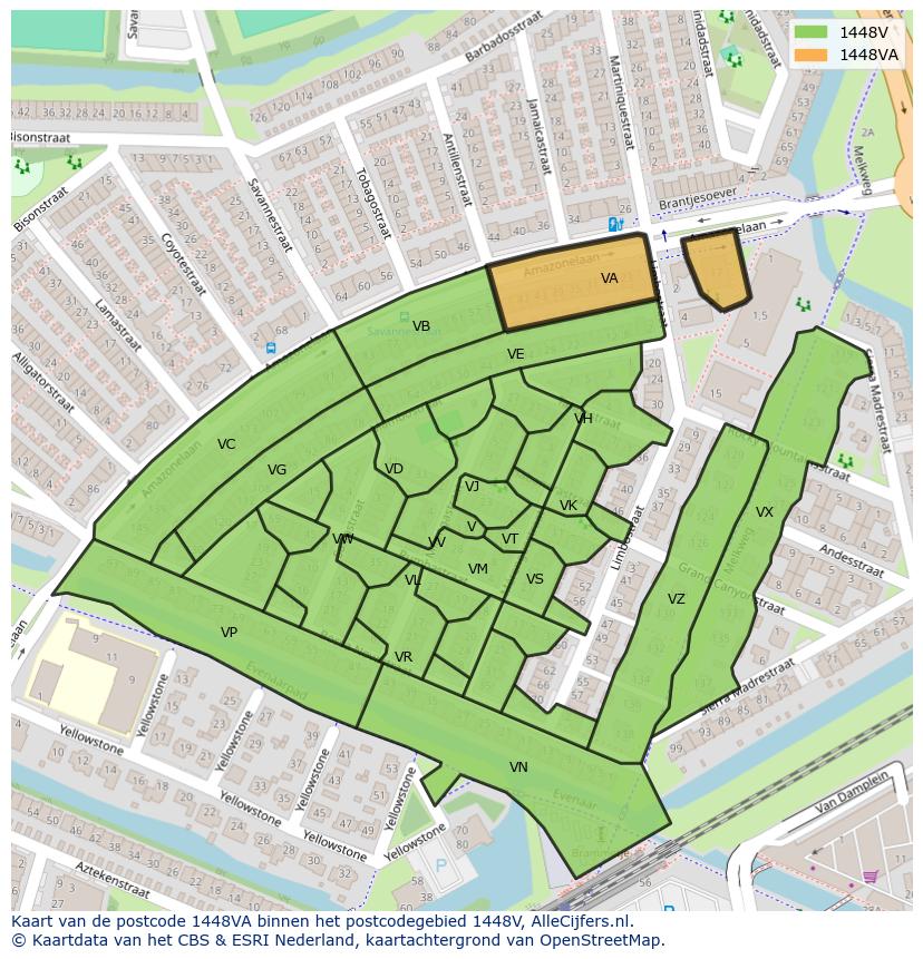 Afbeelding van het postcodegebied 1448 VA op de kaart.