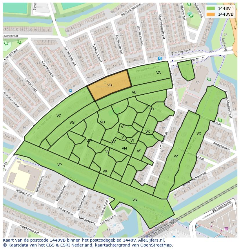 Afbeelding van het postcodegebied 1448 VB op de kaart.