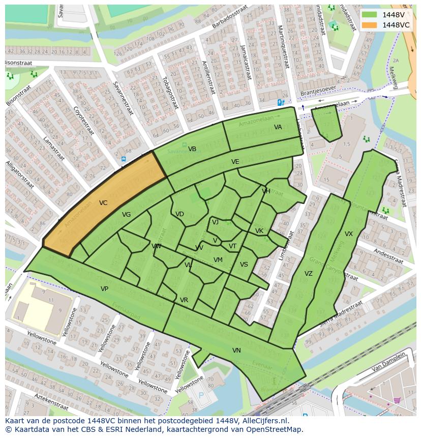 Afbeelding van het postcodegebied 1448 VC op de kaart.
