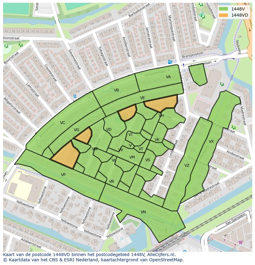 Afbeelding van het postcodegebied 1448 VD op de kaart.