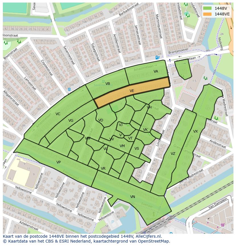 Afbeelding van het postcodegebied 1448 VE op de kaart.