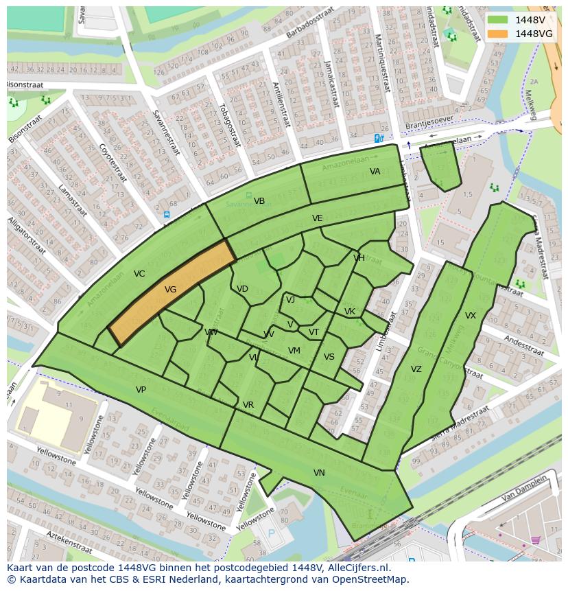 Afbeelding van het postcodegebied 1448 VG op de kaart.