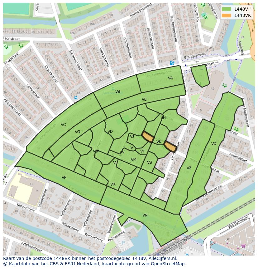 Afbeelding van het postcodegebied 1448 VK op de kaart.