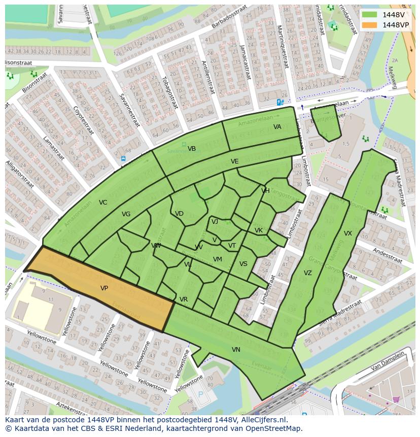 Afbeelding van het postcodegebied 1448 VP op de kaart.